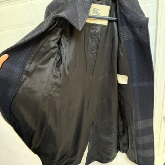 Burberry Long Wool Coat Black Navy Gray Belted Stand Collar Size 4 - Picture 5 of 8